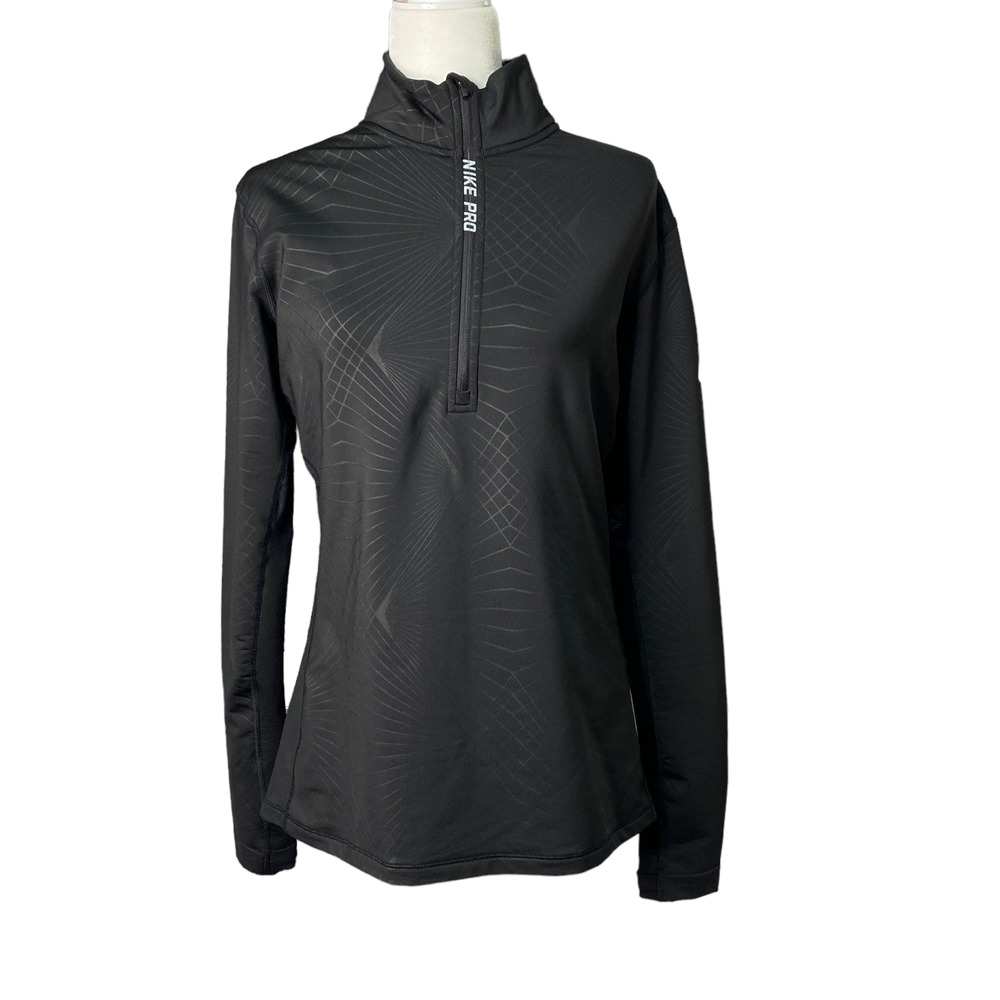 NIKE PRO Womens Size XL Black Half Zip Therma Fit Running Shirt